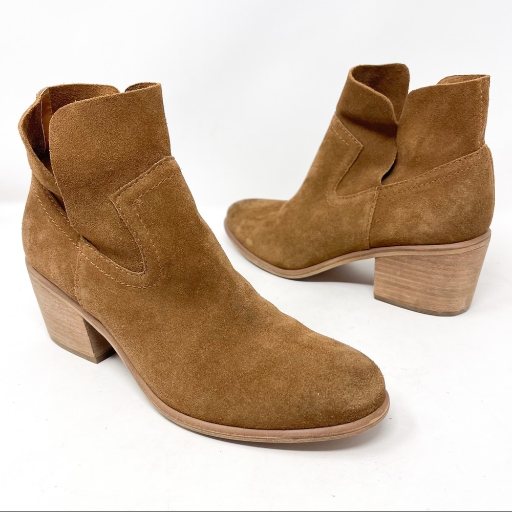 Nordstrom BP Brice Camel Genuine Suede Foldover Chunky Block Heel Ankle Boot